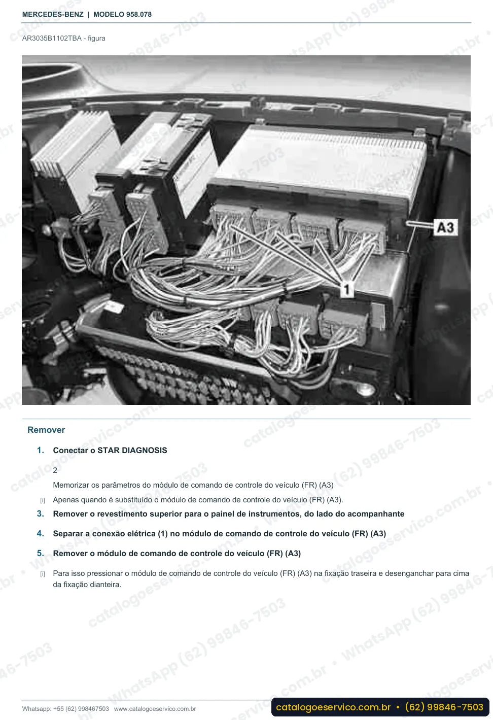 Página de procedimento do manual de oficina Mercedes-Benz Axor 1725 A