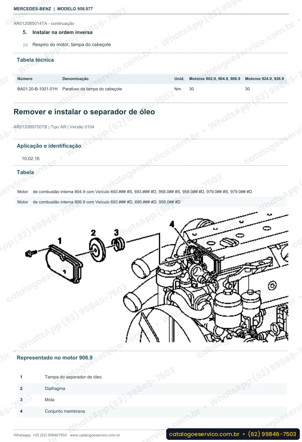 Página de procedimento do manual de oficina Mercedes-Benz Axor 1725 S