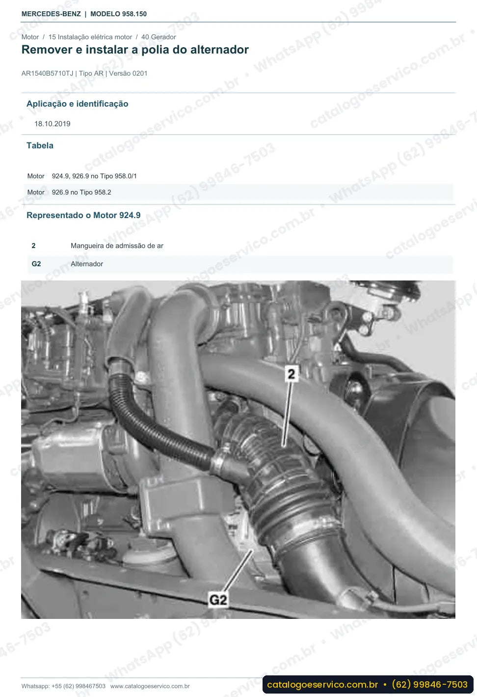 Página de procedimento do manual de oficina Mercedes-Benz Axor 1726 KO