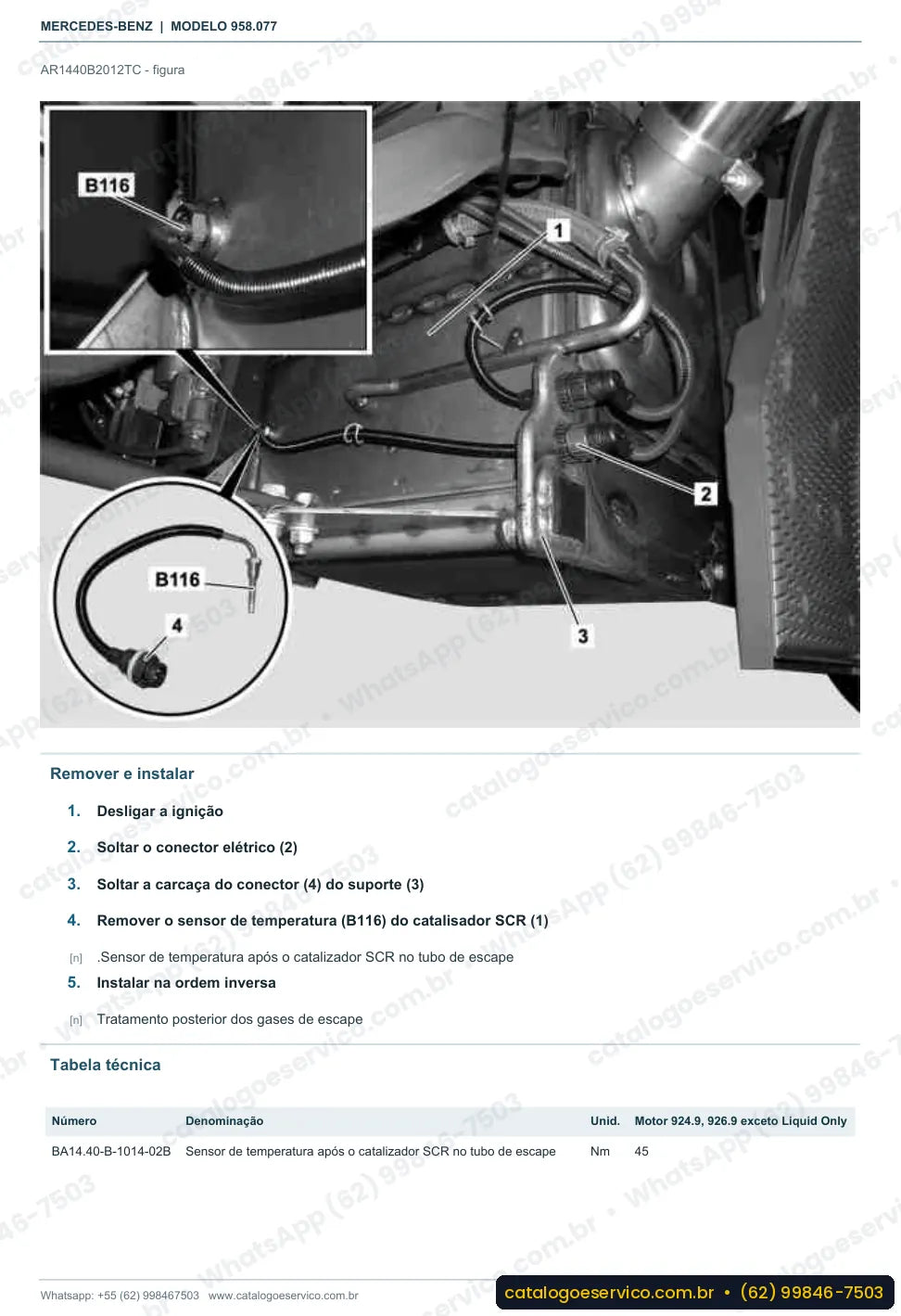 Página de procedimento do manual de oficina Mercedes-Benz Axor 1729 S