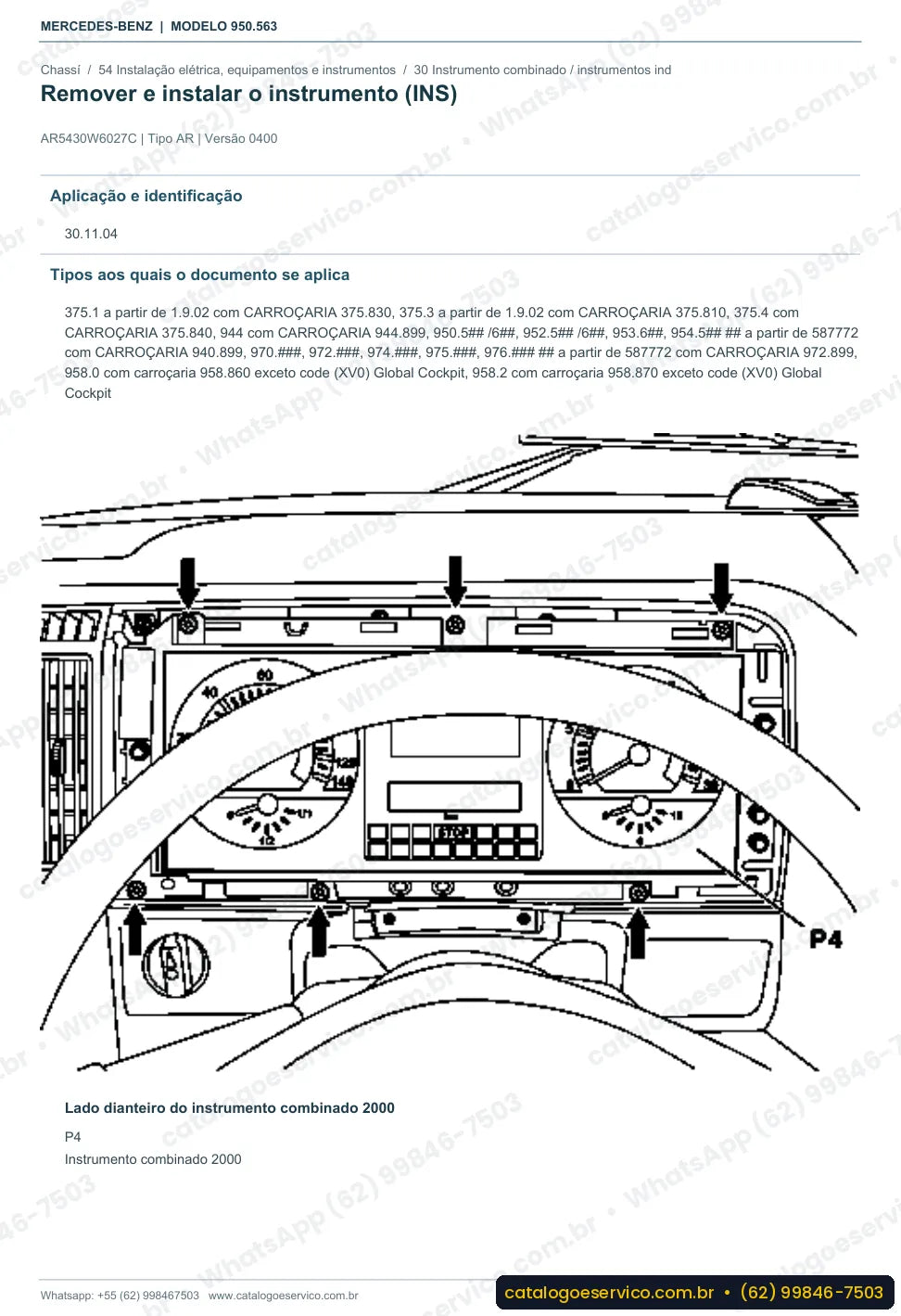 Página de procedimento do manual de oficina Mercedes-Benz Axor 1823 4x4
