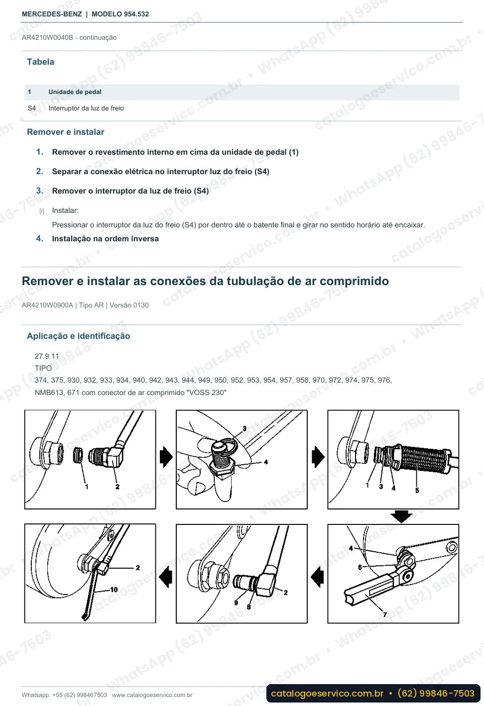 Página de procedimento do manual de oficina Mercedes-Benz Axor 1823 LS