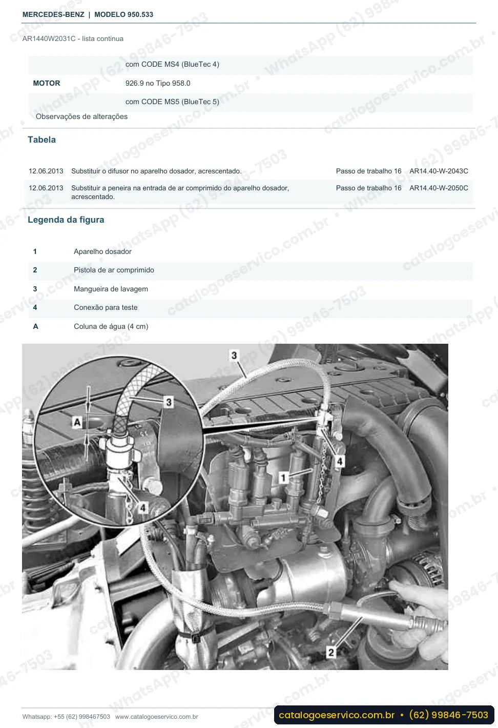Página de procedimento do manual de oficina Mercedes-Benz Axor 1829 L