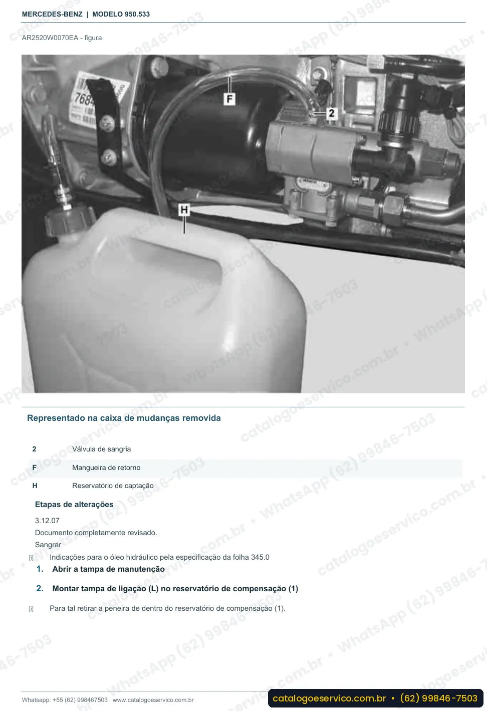 Página de procedimento do manual de oficina Mercedes-Benz Axor 1829 L