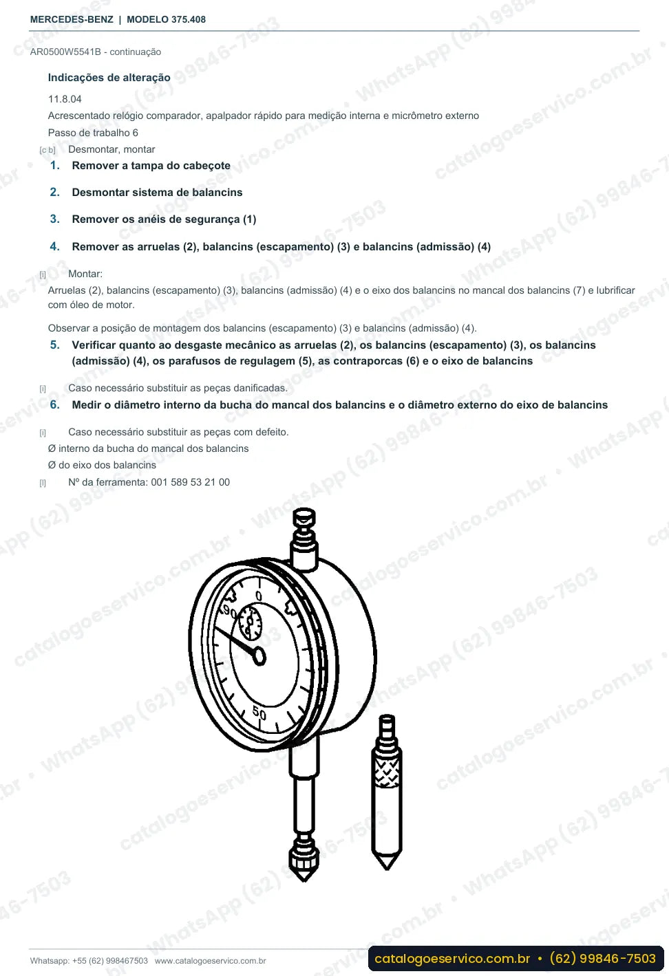Página de procedimento do manual de oficina Mercedes-Benz Axor 1836