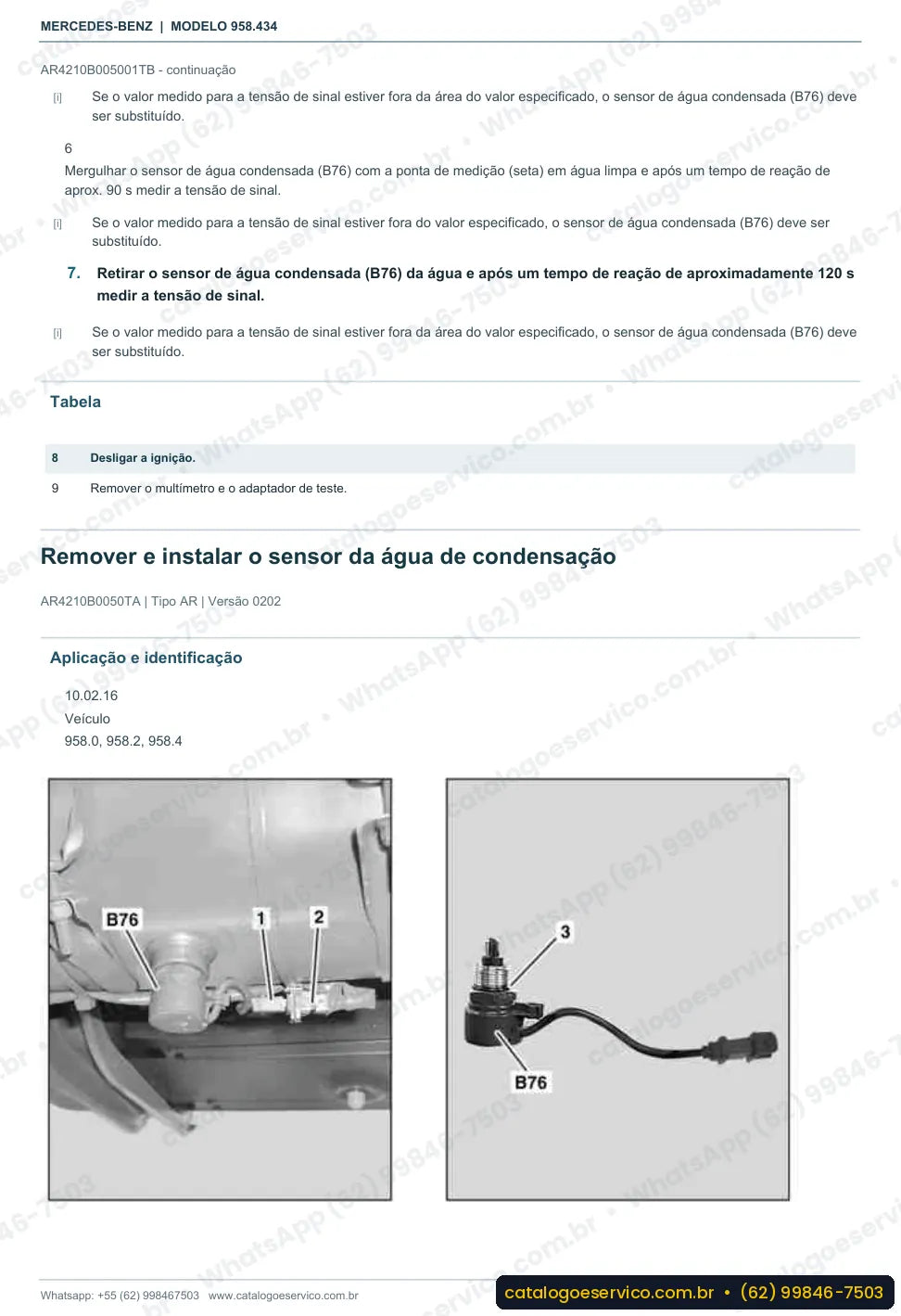 Página de procedimento do manual de oficina Mercedes-Benz Axor 2036 LS