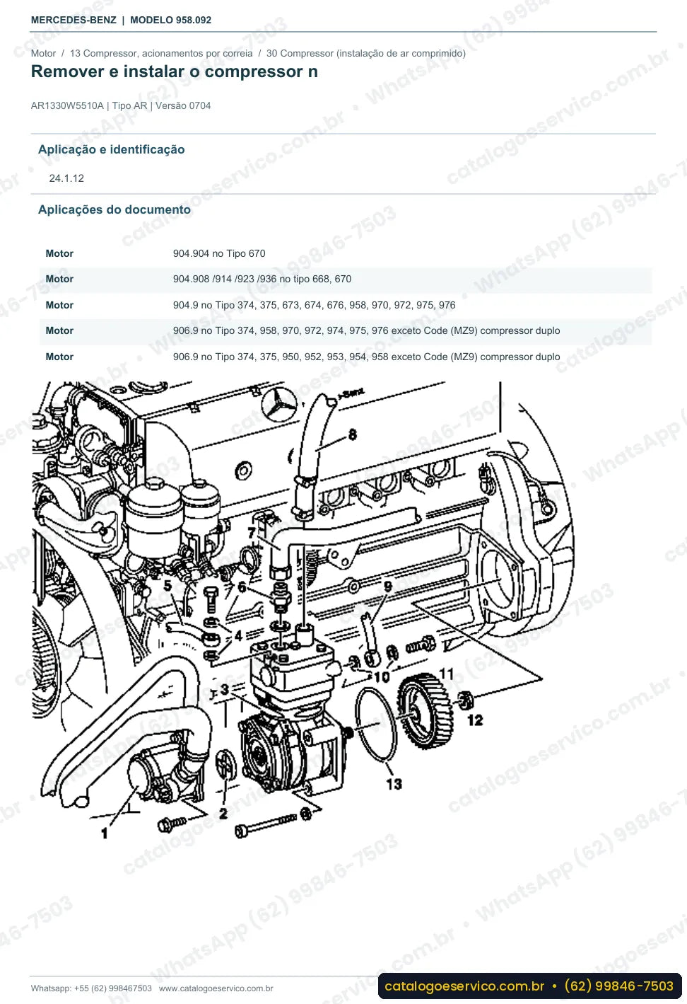 Página de procedimento do manual de oficina Mercedes-Benz Axor 2425