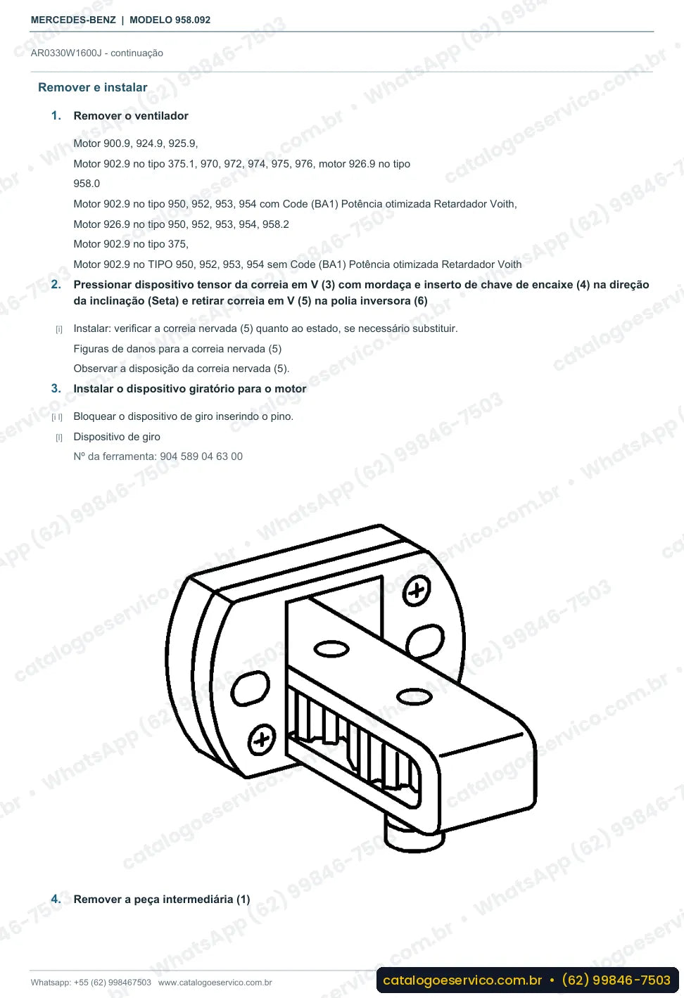 Página de procedimento do manual de oficina Mercedes-Benz Axor 2429