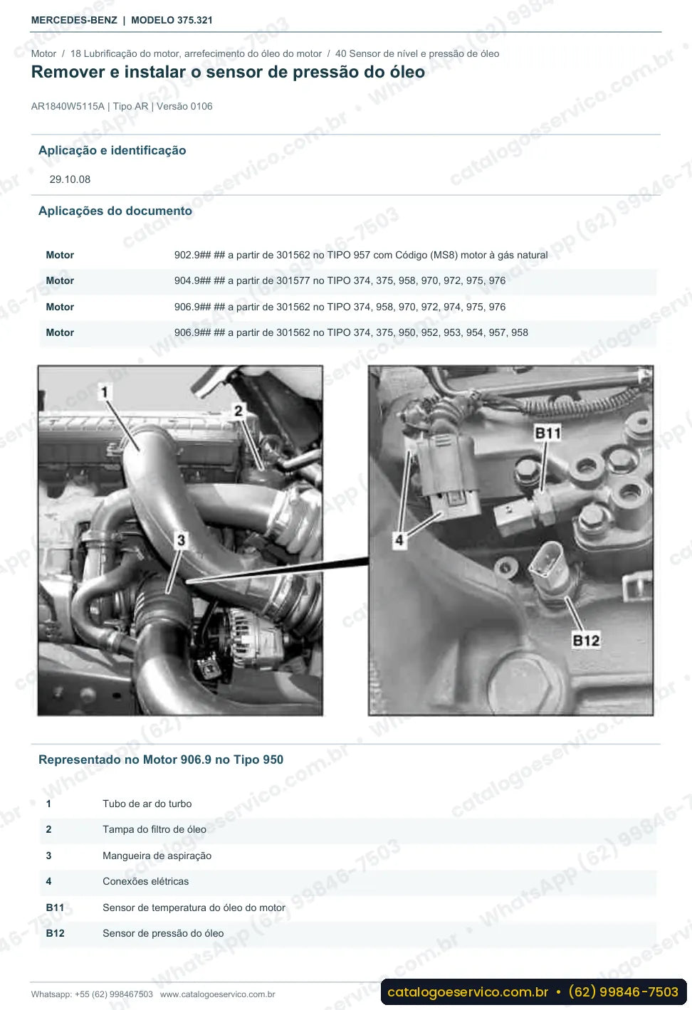 Página de procedimento do manual de oficina Mercedes-Benz Axor 2523 CE