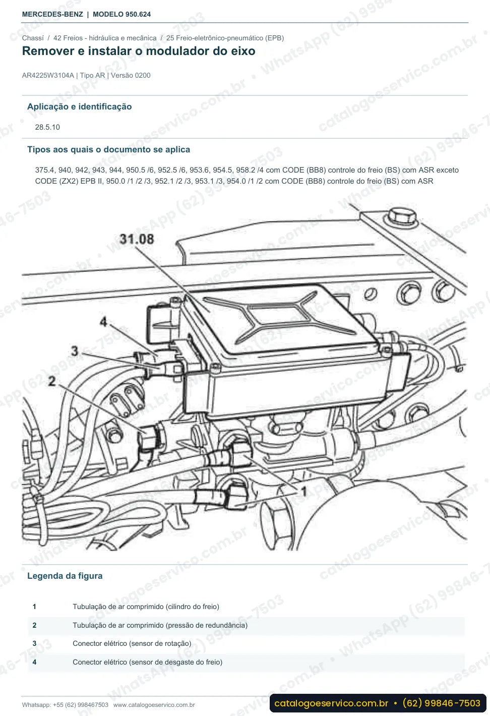 Página de procedimento do manual de oficina Mercedes-Benz Axor 2523 L