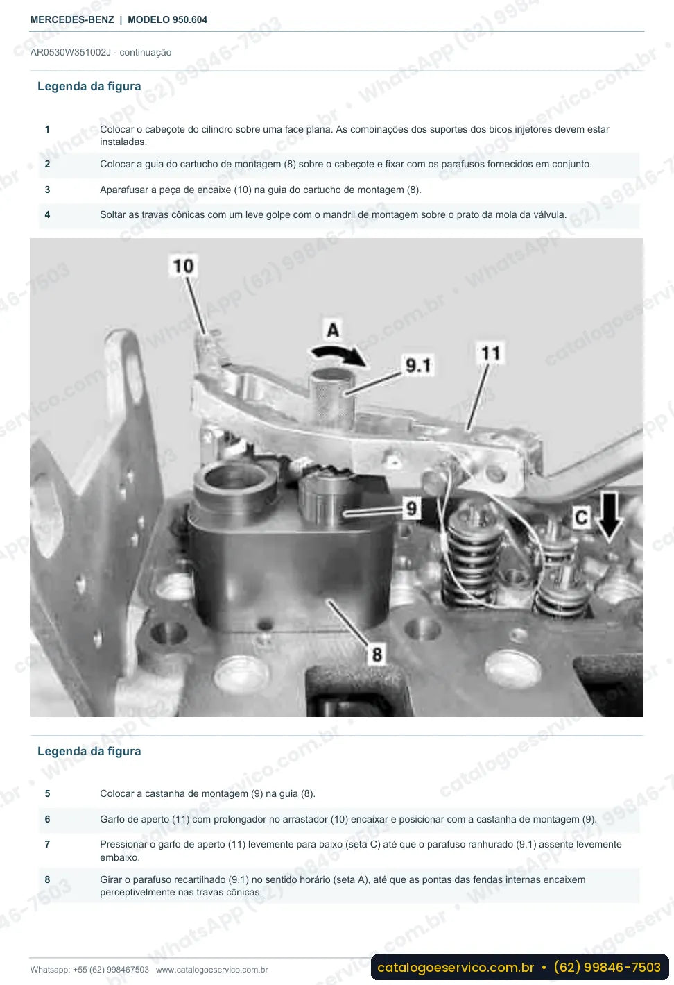 Página de procedimento do manual de oficina Mercedes-Benz Axor 2528 L