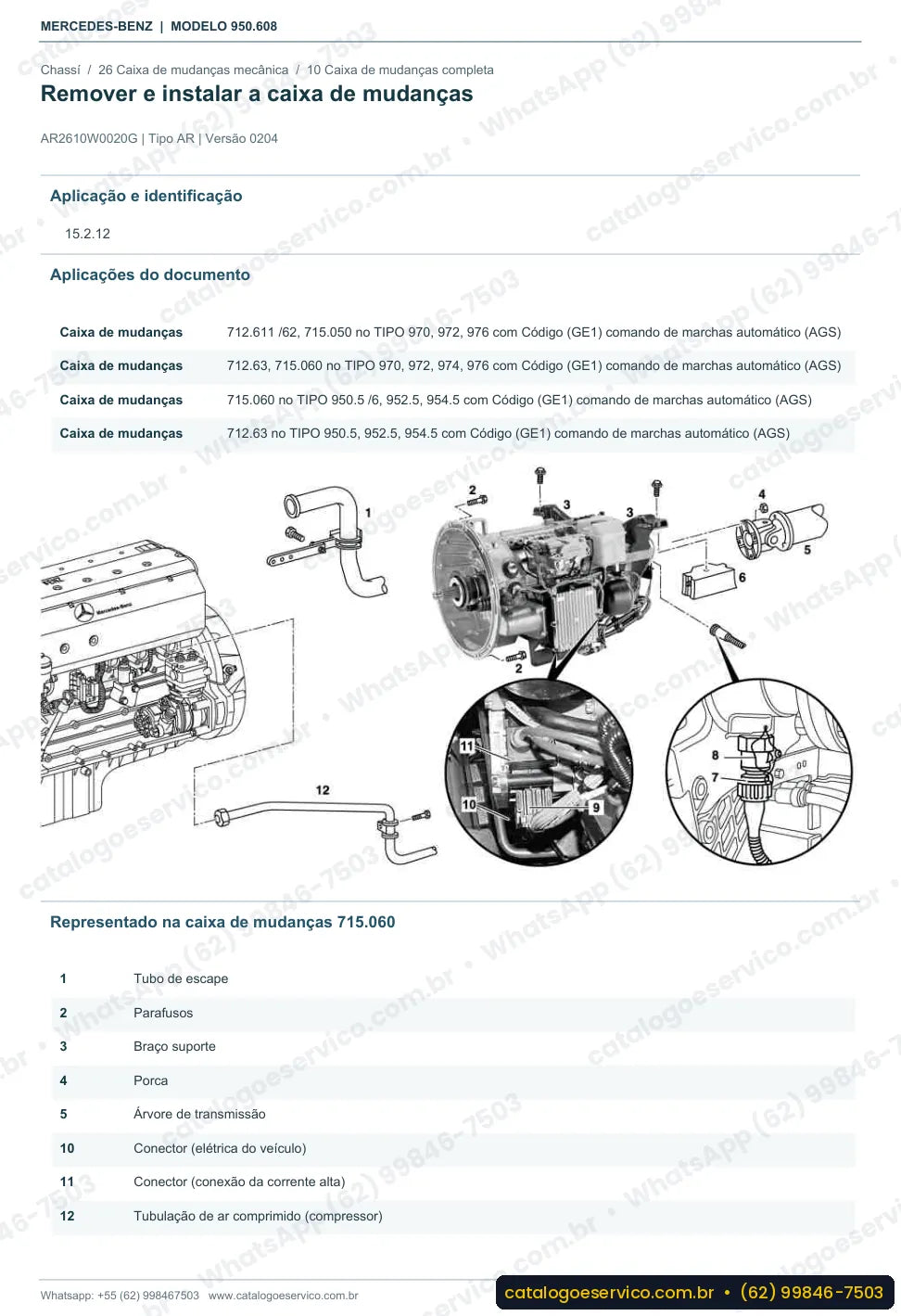Página de procedimento do manual de oficina Mercedes-Benz Axor 2533 L