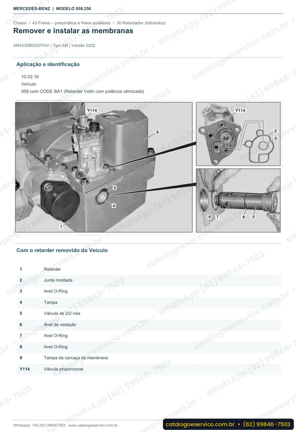 Página de procedimento do manual de oficina Mercedes-Benz Axor 2533 LS