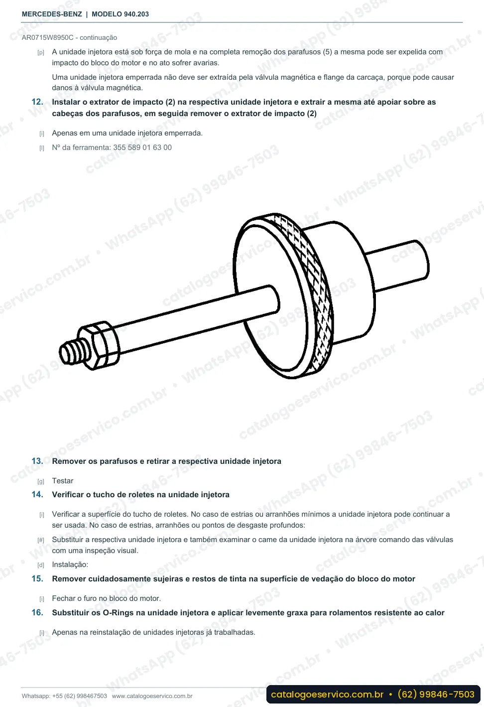 Página de procedimento do manual de oficina Mercedes-Benz Axor 2535 L