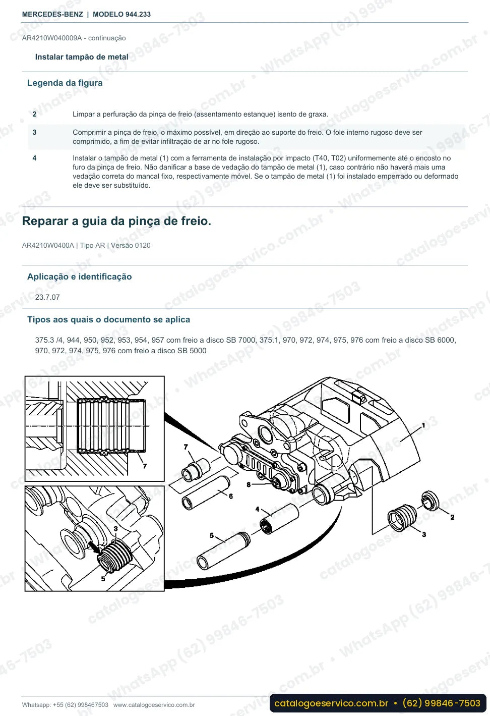 Página de procedimento do manual de oficina Mercedes-Benz Axor 2535 LS
