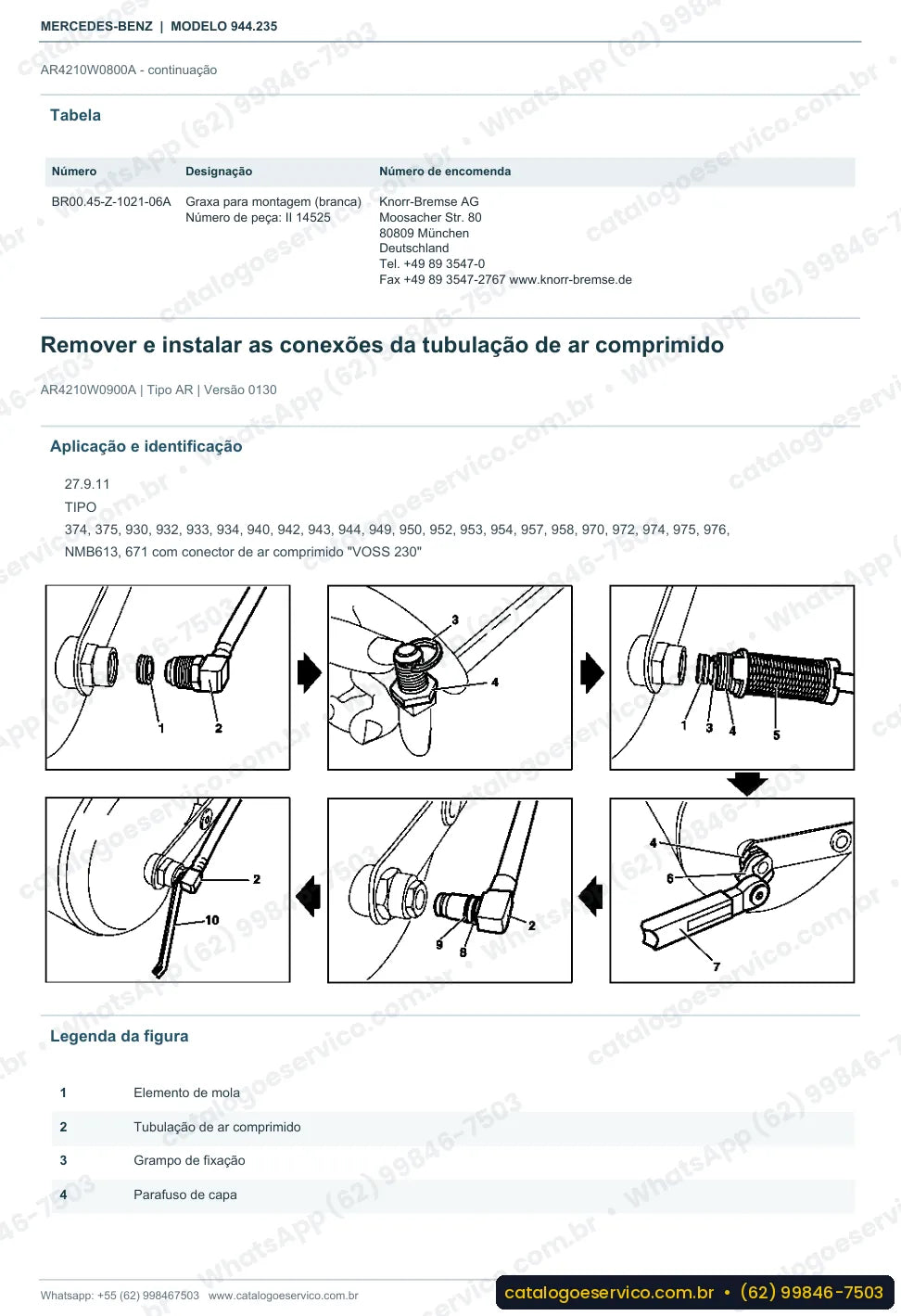 Página de procedimento do manual de oficina Mercedes-Benz Axor 2536 LS