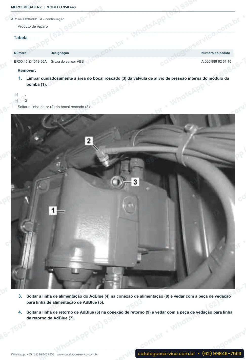 Página de procedimento do manual de oficina Mercedes-Benz Axor 2536 S
