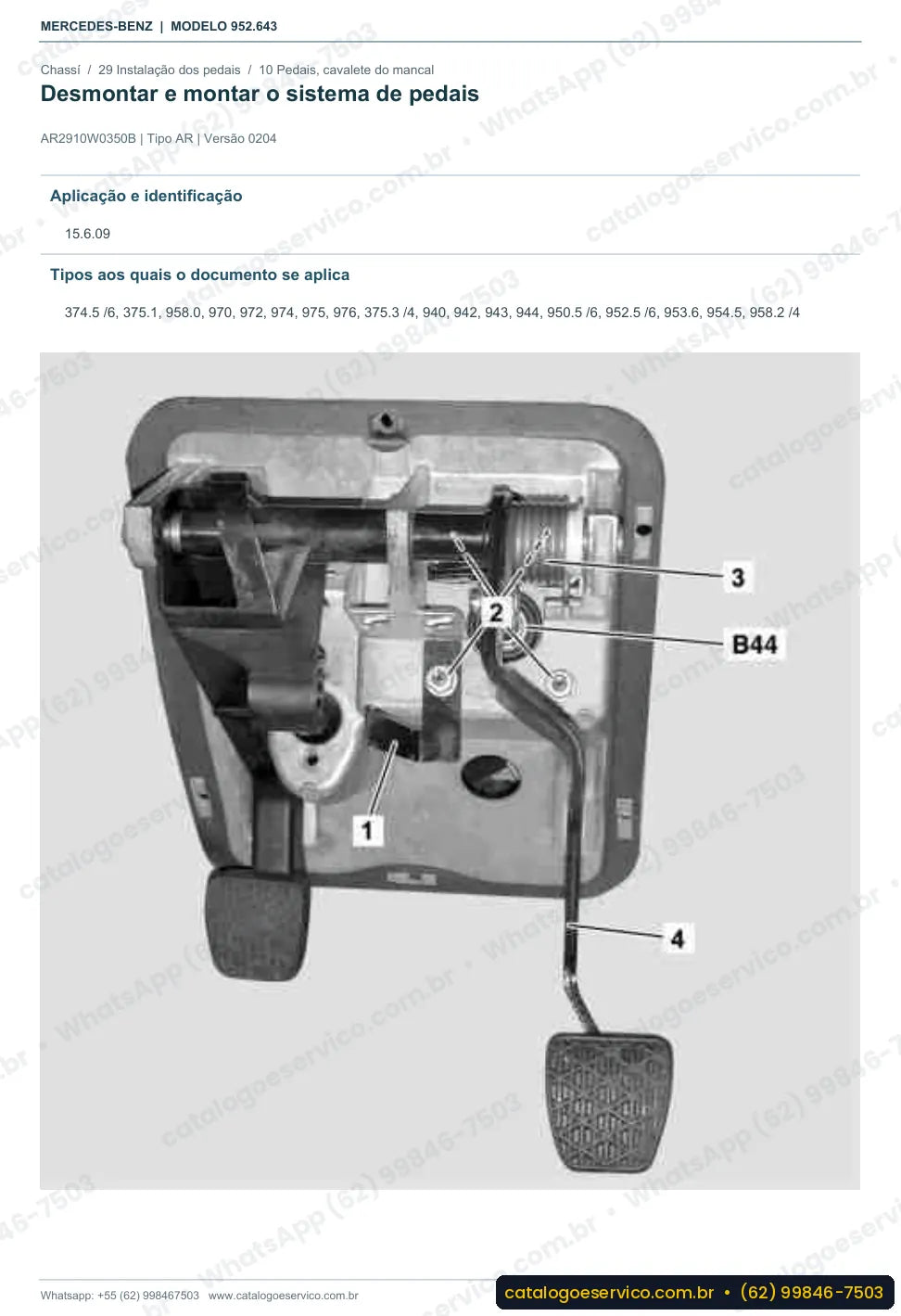 Página de procedimento do manual de oficina Mercedes-Benz Axor 2629 K