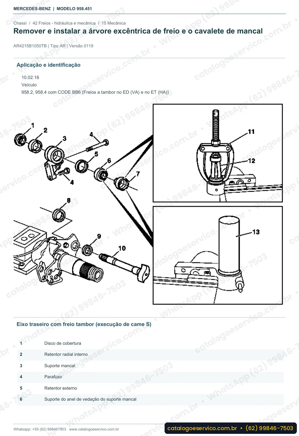 Página de procedimento do manual de oficina Mercedes-Benz Axor 2641 S
