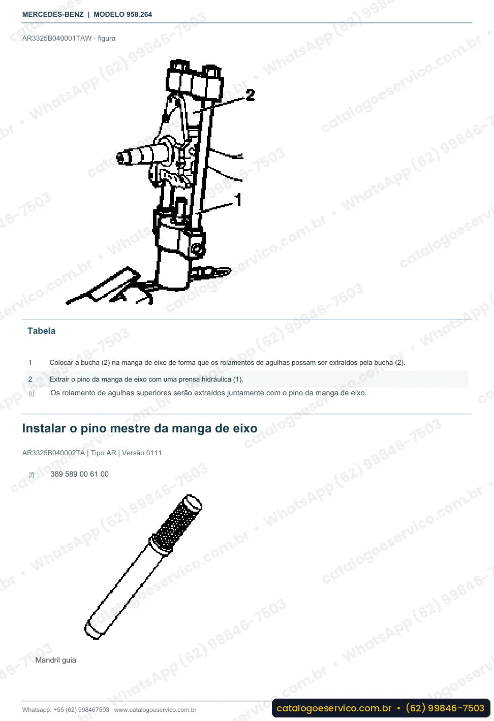 Página de procedimento do manual de oficina Mercedes-Benz Axor 2826