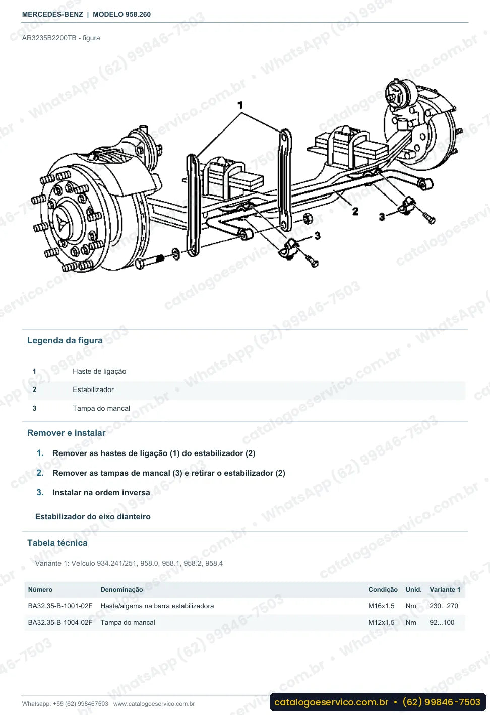 Página de procedimento do manual de oficina Mercedes-Benz Axor 2831 B