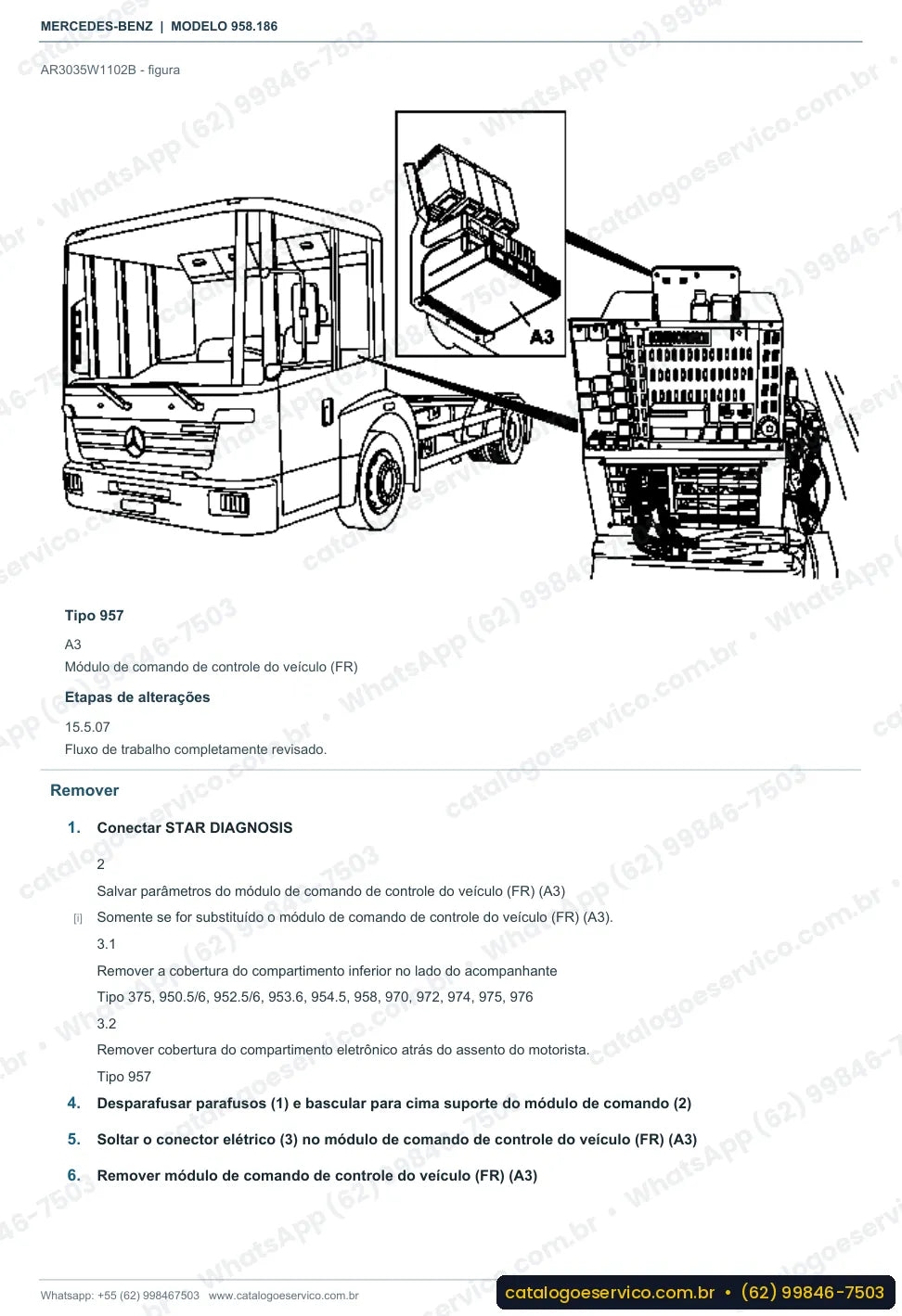 Página de procedimento do manual de oficina Mercedes-Benz Axor 3026