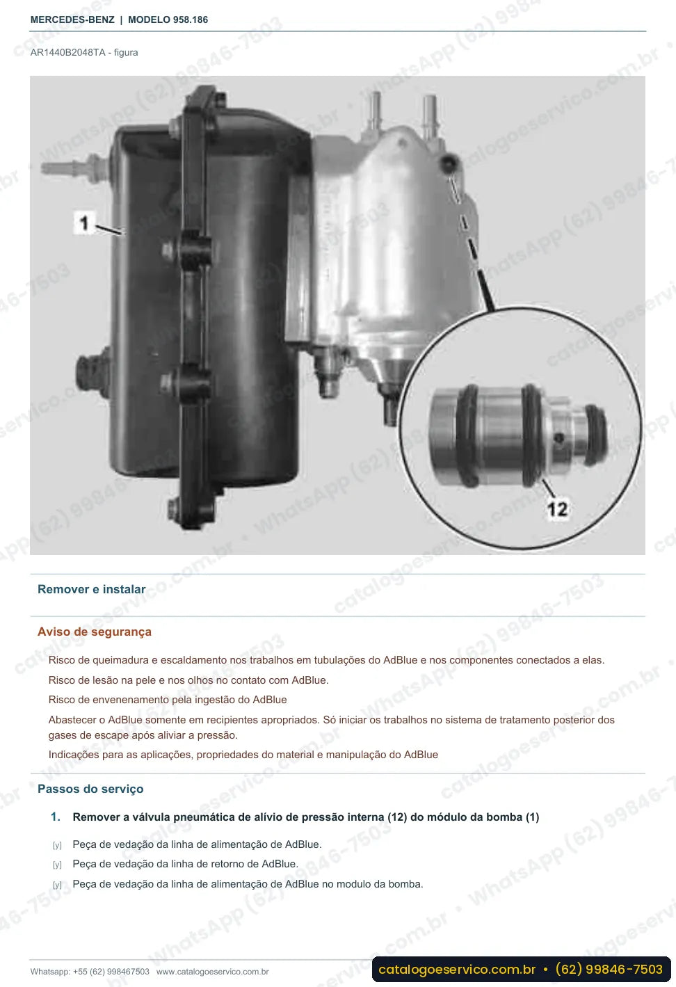 Página de procedimento do manual de oficina Mercedes-Benz Axor 3030