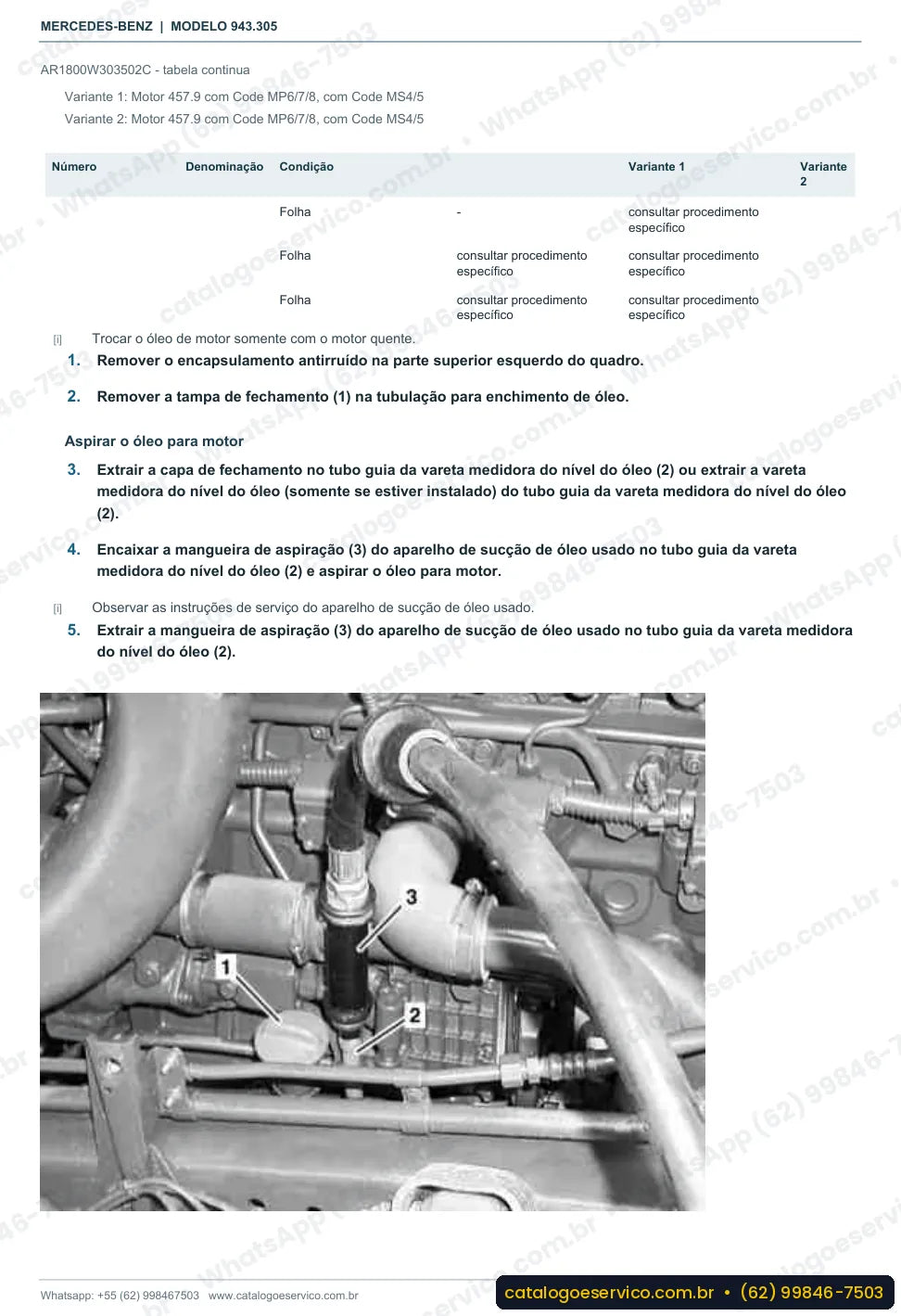 Página de procedimento do manual de oficina Mercedes-Benz Axor 3235 B