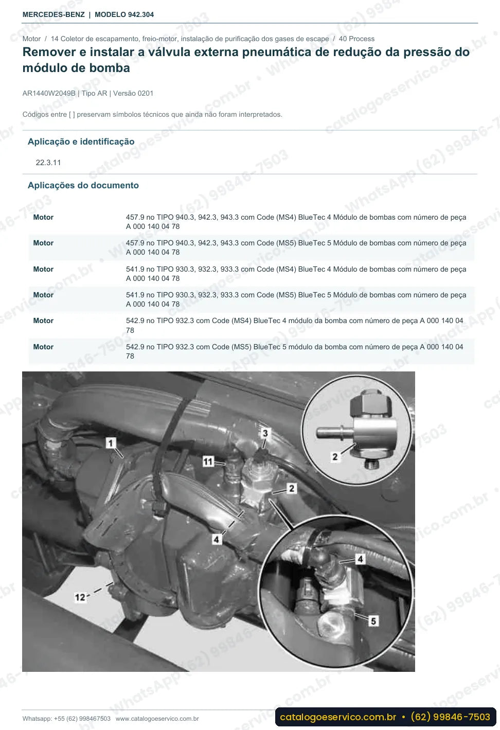 Página de procedimento do manual de oficina Mercedes-Benz Axor 3236 K