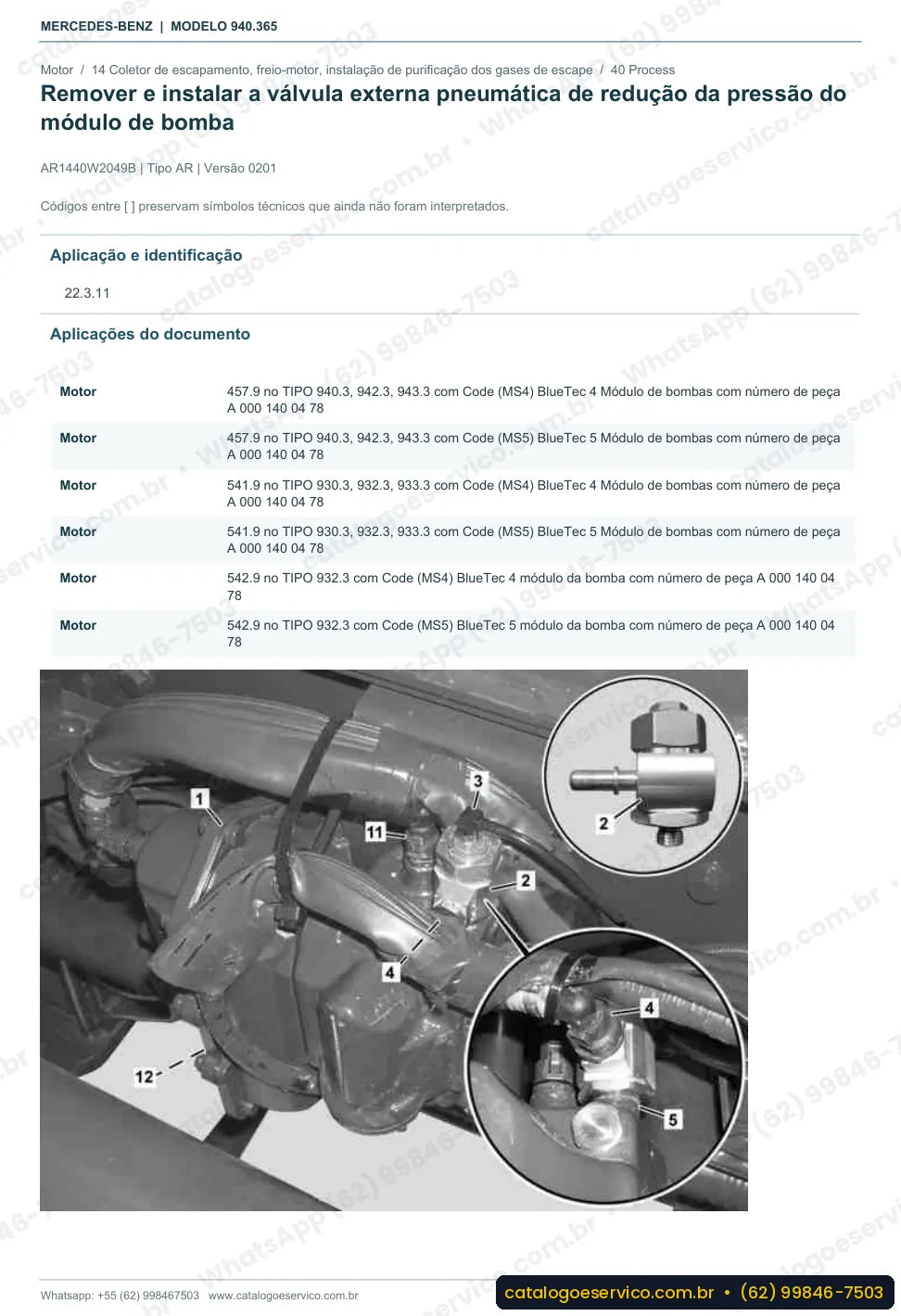 Página de procedimento do manual de oficina Mercedes-Benz Axor 3240