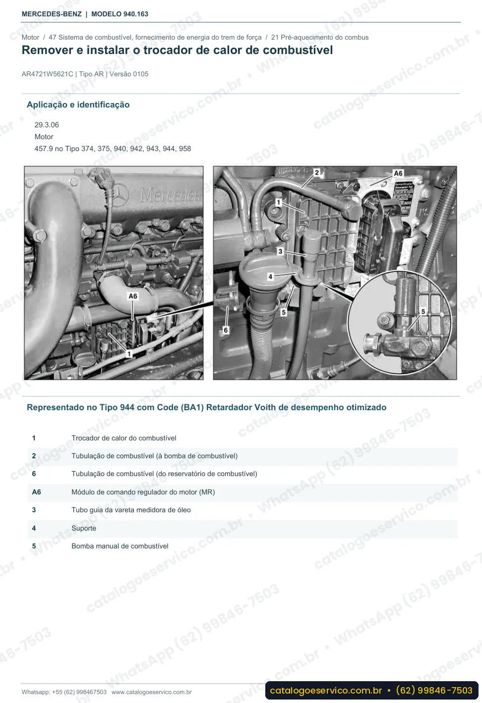 Página de procedimento do manual de oficina Mercedes-Benz Axor 3335