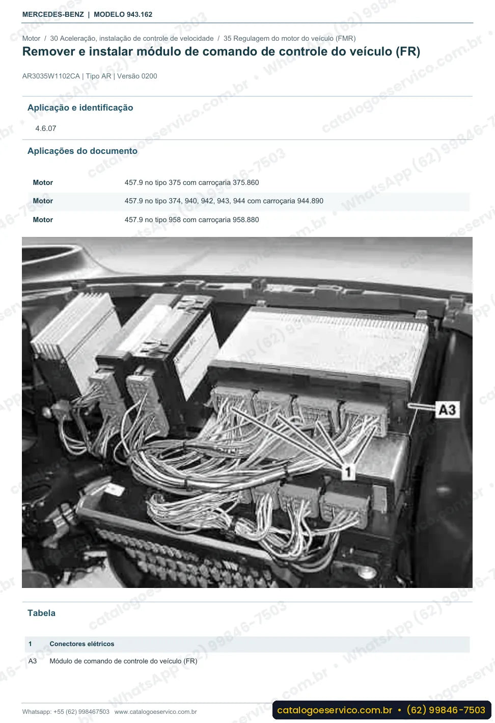 Página de procedimento do manual de oficina Mercedes-Benz Axor 3336 B