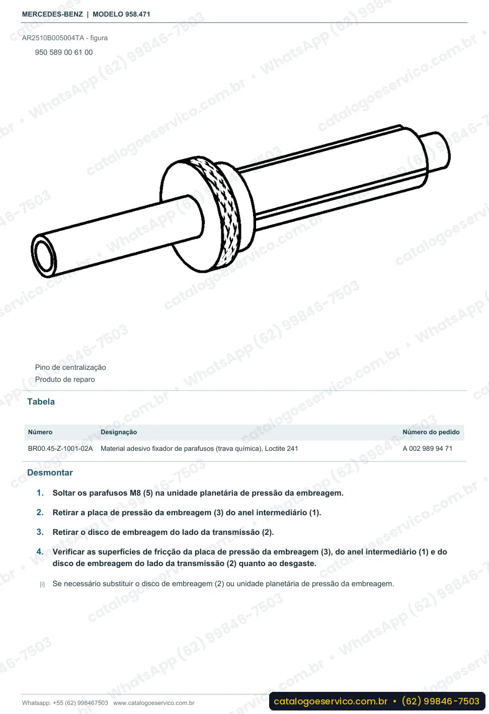 Página de procedimento do manual de oficina Mercedes-Benz Axor 3340 S
