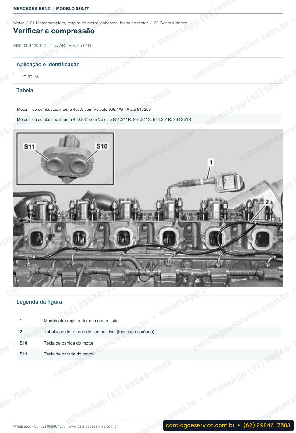 Página de procedimento do manual de oficina Mercedes-Benz Axor 3341 S