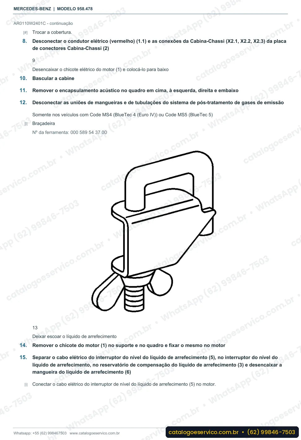 Página de procedimento do manual de oficina Mercedes-Benz Axor 3341