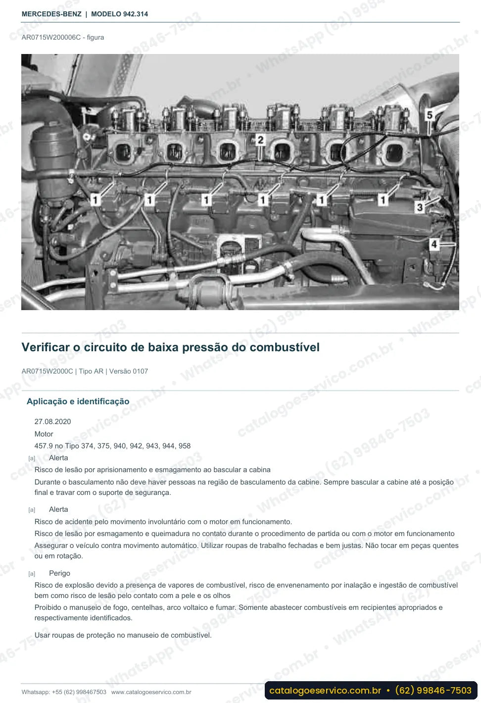 Página de procedimento do manual de oficina Mercedes-Benz Axor 4135 K