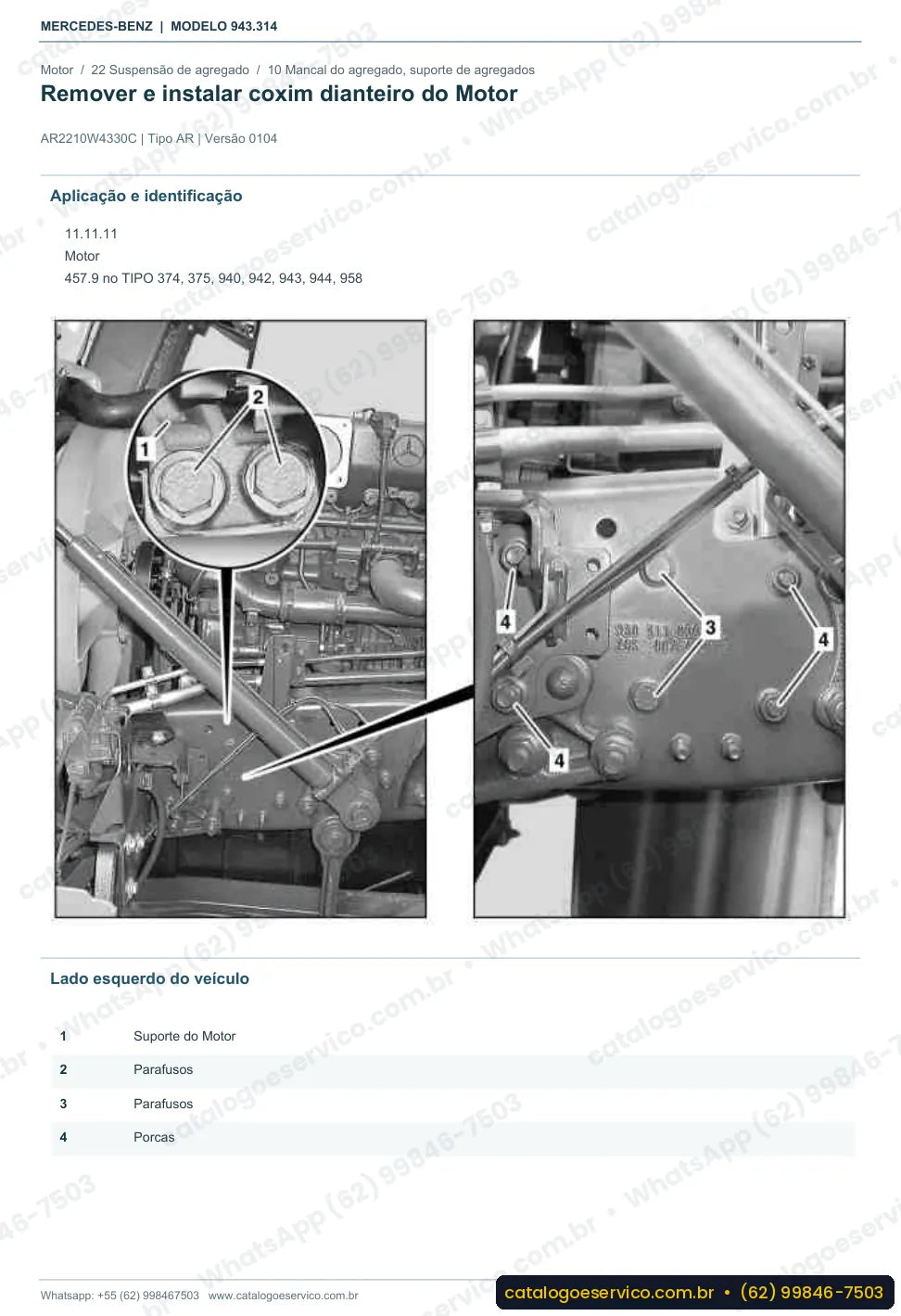 Página de procedimento do manual de oficina Mercedes-Benz Axor 4136 B