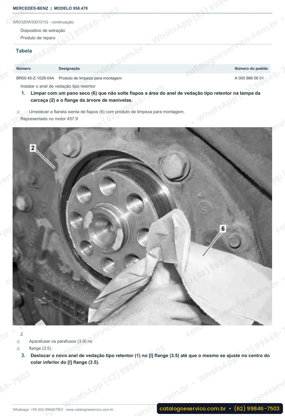 Página de procedimento do manual de oficina Mercedes-Benz Axor 4140