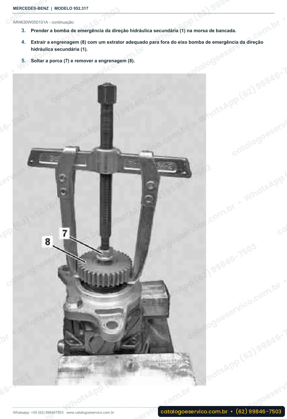 Página de procedimento do manual de oficina Mercedes-Benz Axor 4146 8x4