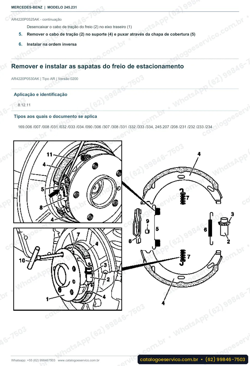 Página de procedimento do manual de oficina Mercedes-Benz B 150 / B 160 (W245)