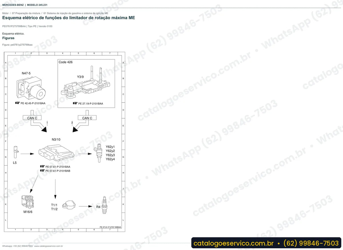 Página de esquema elétrico do manual Mercedes-Benz B 150 / B 160 (W245)