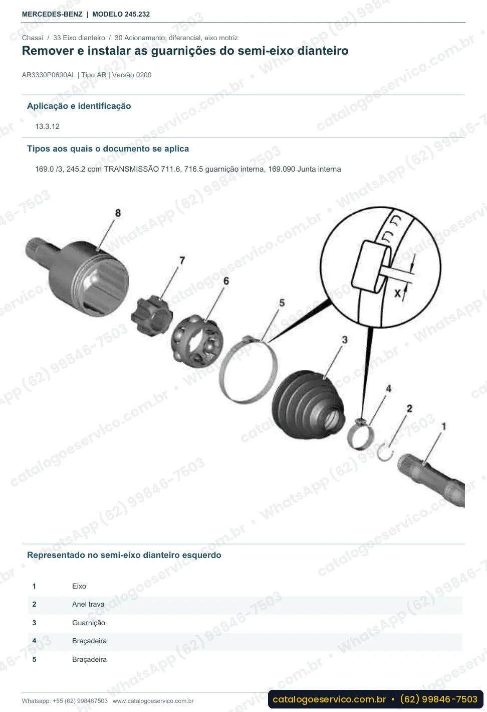 Página de procedimento do manual de oficina Mercedes-Benz B 170 / B 180 (W245)