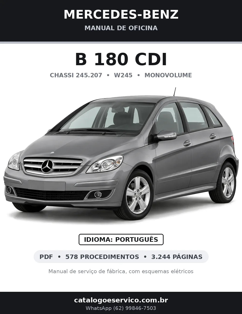 Capa do manual de oficina Mercedes-Benz B 180 CDI (W245)