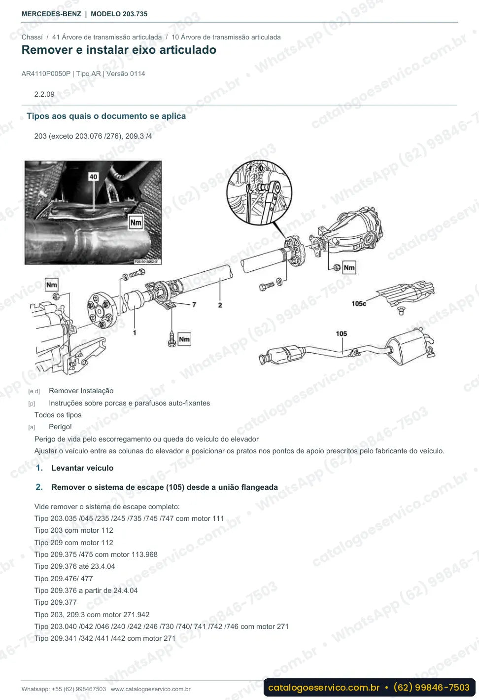 Página de procedimento do manual de oficina Mercedes-Benz C 180 Sportcoupé (CL203)