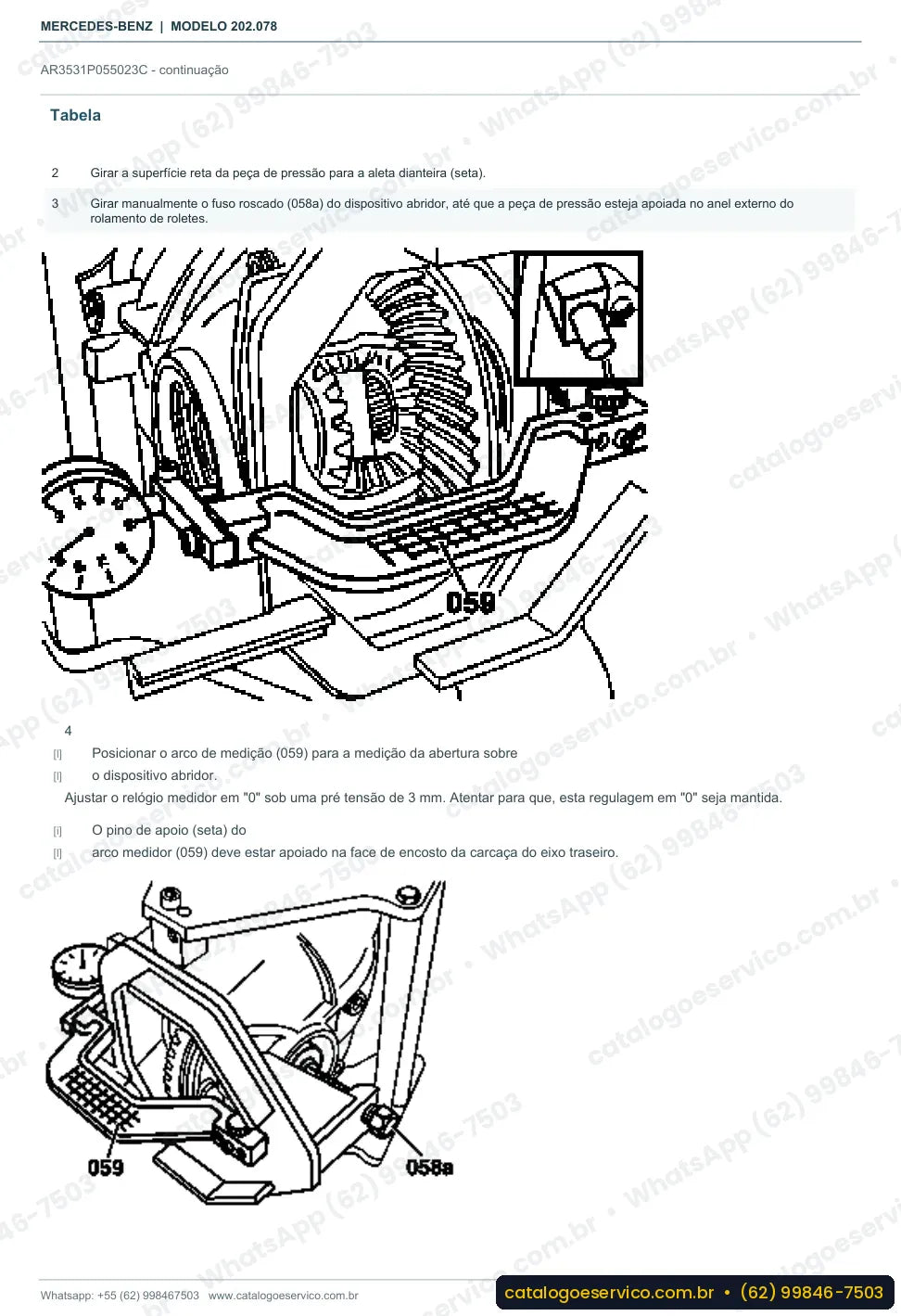 Página de procedimento do manual de oficina Mercedes-Benz C 180 (W202)