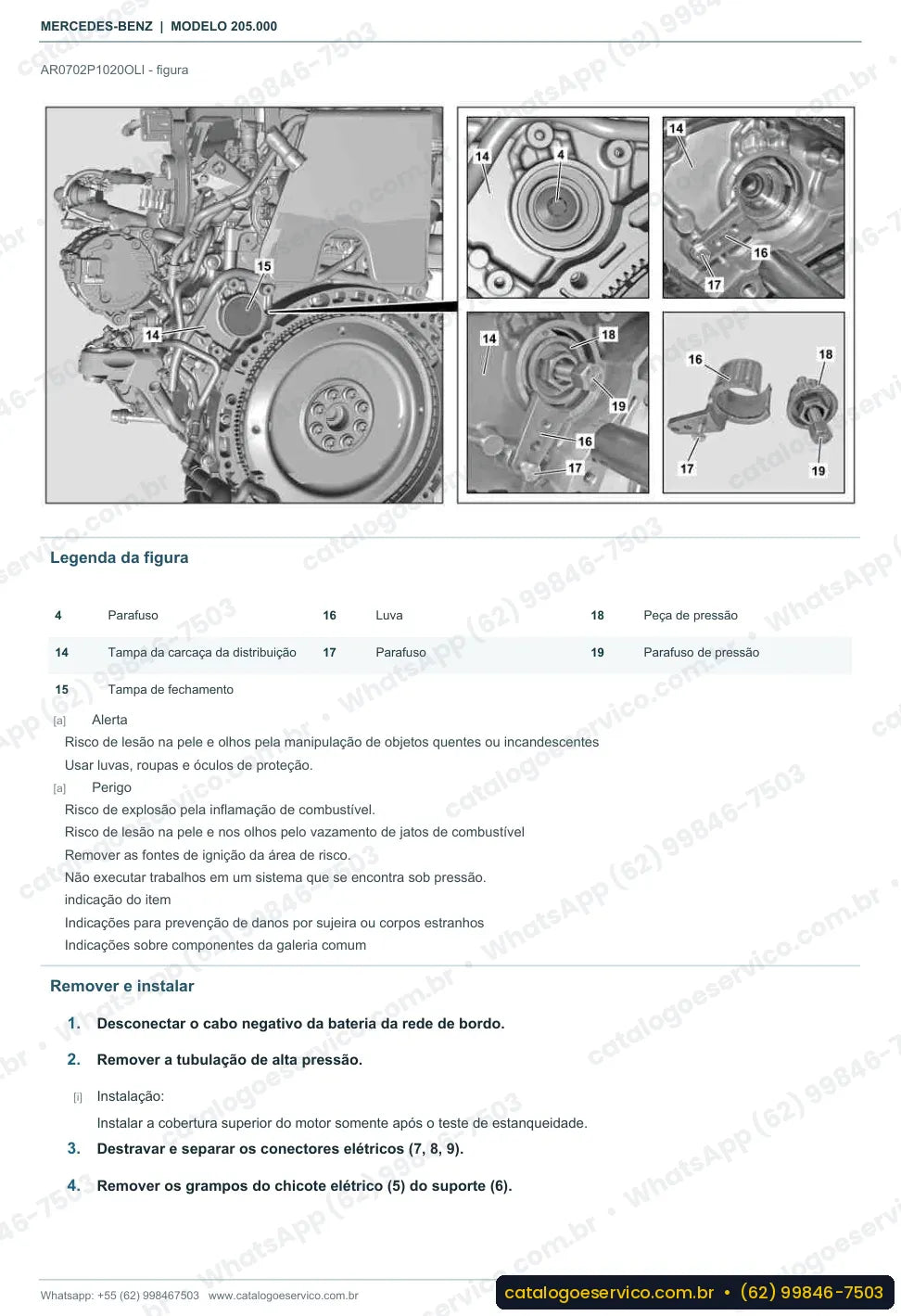 Página de procedimento do manual de oficina Mercedes-Benz C 180 (W205)