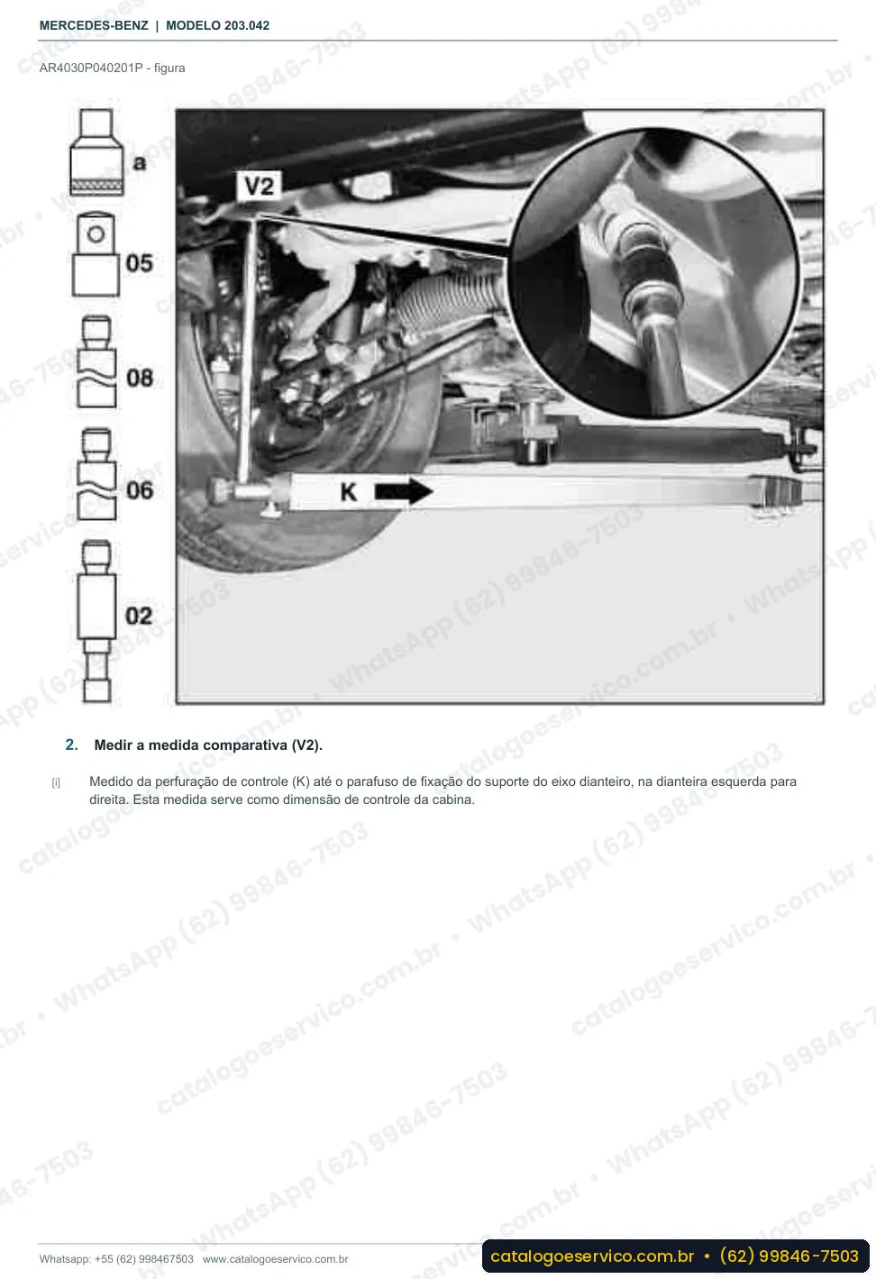 Página de procedimento do manual de oficina Mercedes-Benz C 200 (W203)