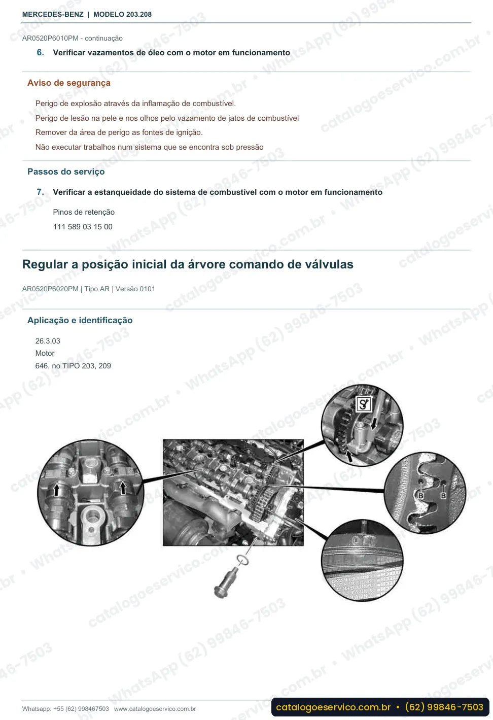 Página de procedimento do manual de oficina Mercedes-Benz C 220 (W203)