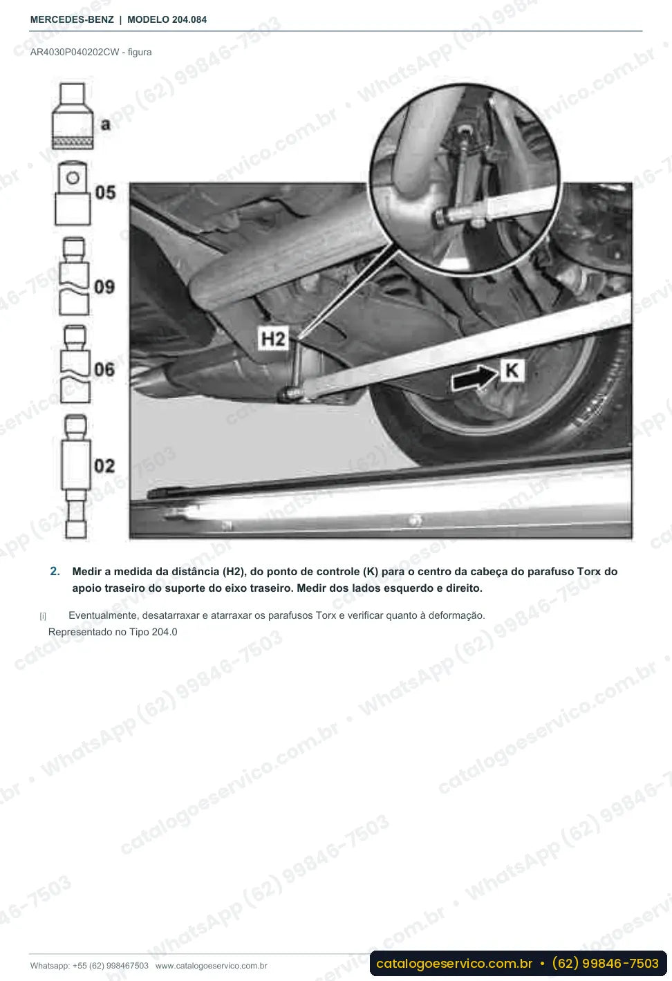 Página de procedimento do manual de oficina Mercedes-Benz C 220 (W204)
