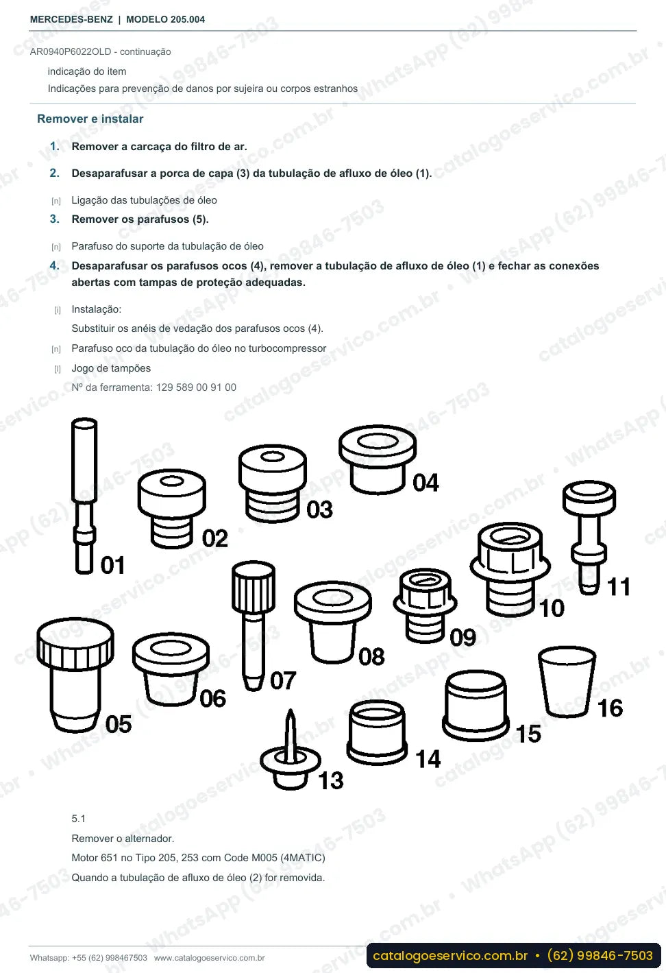 Página de procedimento do manual de oficina Mercedes-Benz C 220 (W205)